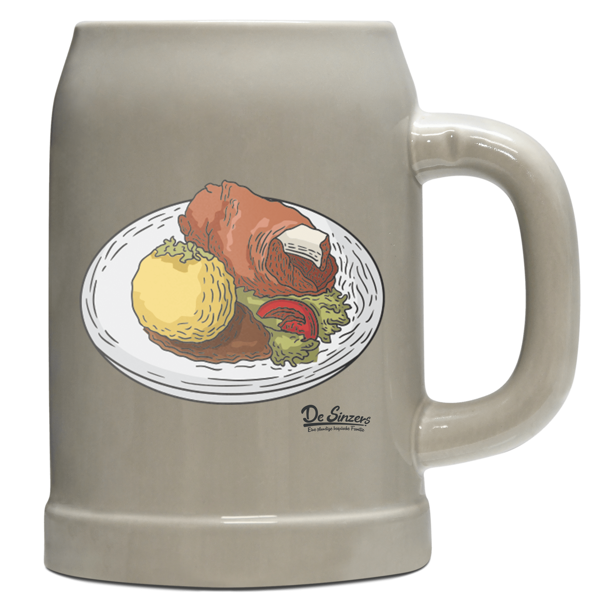 Die Elemente Schweinsbraten Bierkrug 500ml Grau Watzmann Front