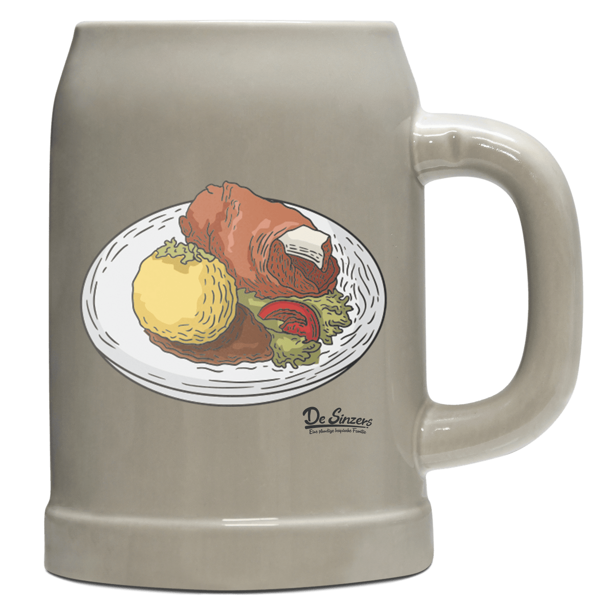 Die Elemente Schweinsbraten Bierkrug 500ml Grau Watzmann Front
