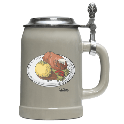 Die Elemente Schweinsbraten Bierkrug 500ml Grau mit Deckel Hocheck Front