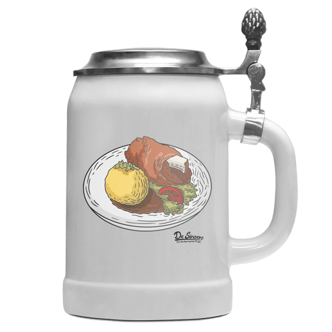 Die Elemente Schweinsbraten Bierkrug 500ml Weiss mit Deckel Wetterspitzen Front