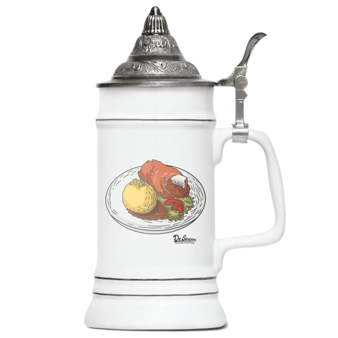 Die Elemente Schweinsbraten Bierkrug 500ml Weiss mit Spitzdeckel Wendelstein Front