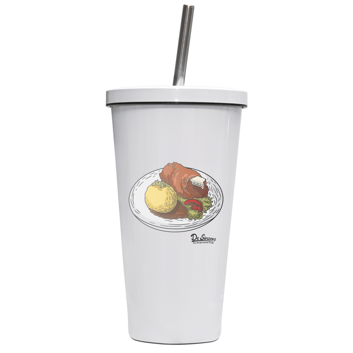 Die Elemente Schweinsbraten Edelstahl Trinkbecher mit Strohhalm 480ml Weiss Krottenkopf Front