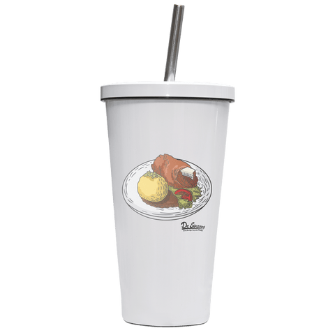 Die Elemente Schweinsbraten Edelstahl Trinkbecher mit Strohhalm 480ml Weiss Krottenkopf Front