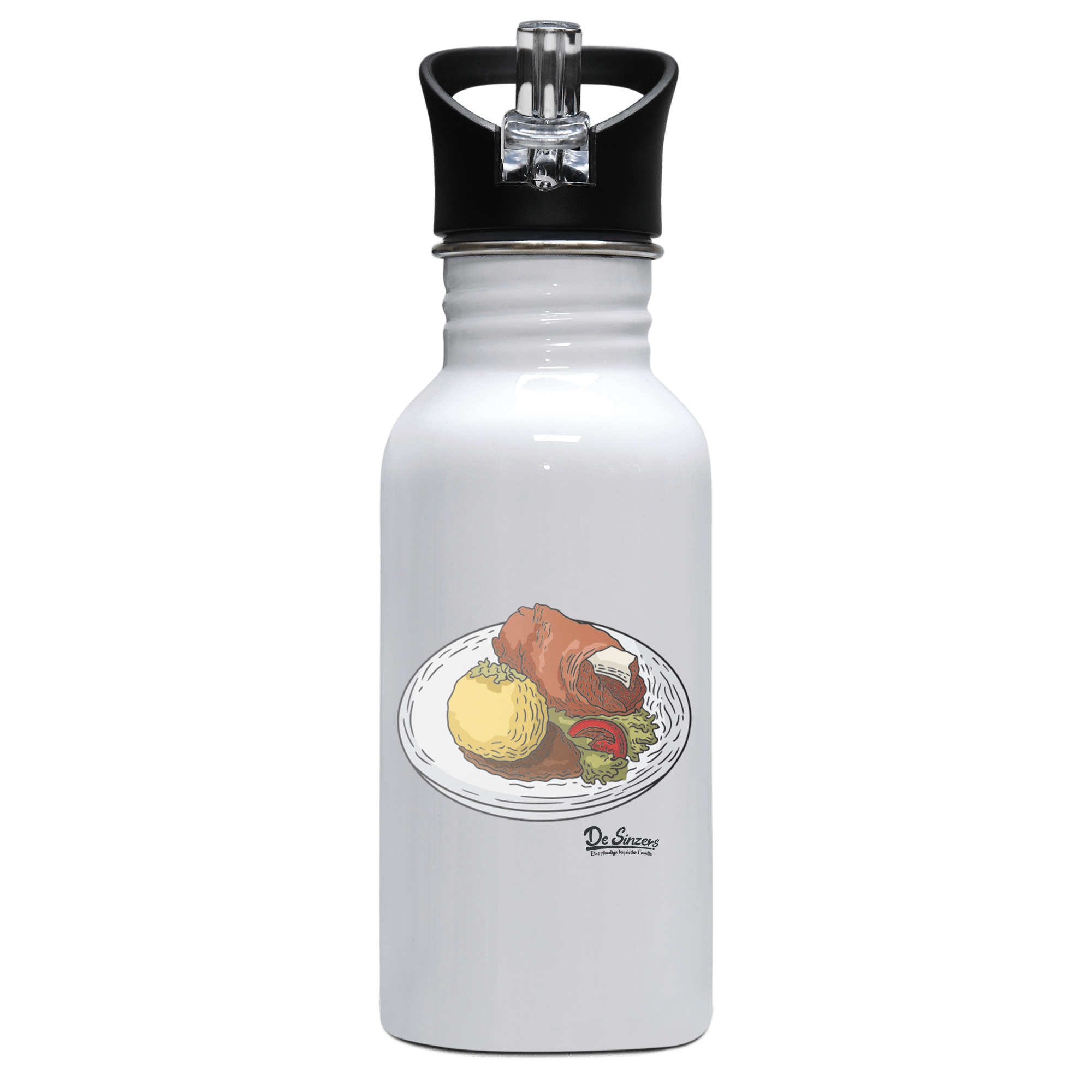 Die Elemente Schweinsbraten Edelstahl Trinkflasche mit klappbarem Mundstueck 500ml Weiss Rotwand Front