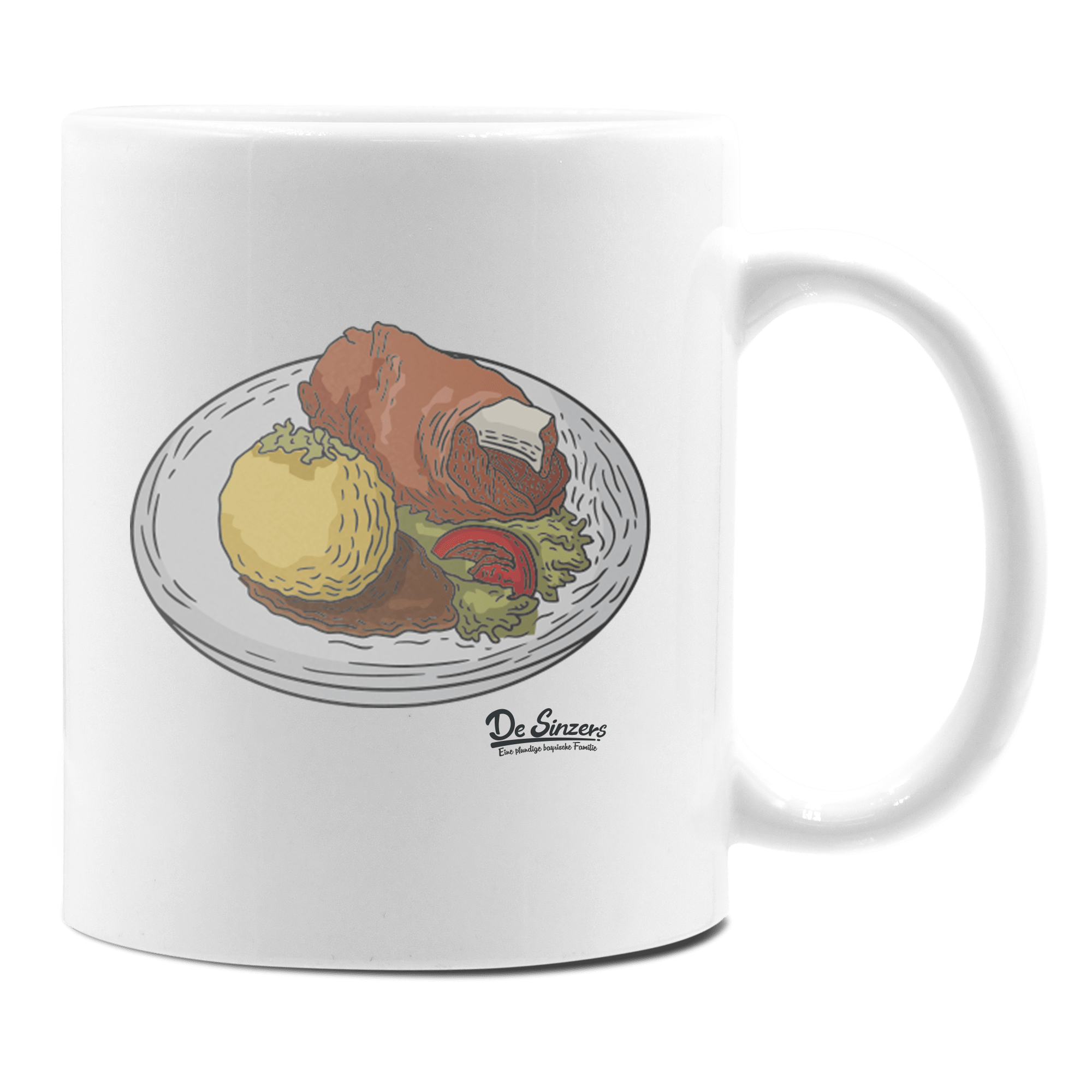Die Elemente Schweinsbraten Keramik Kaffeetasse 330ml Weiss Rampoldplatte Front