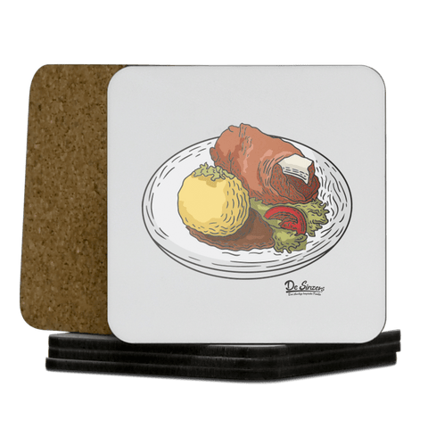 Die Elemente Schweinsbraten Korkuntersetzer 5er Set 95 x 95 mm Weiss Karkopf Front
