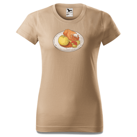 Die Elemente Schweinsbraten T Shirt Damen Sand Entleiten Front