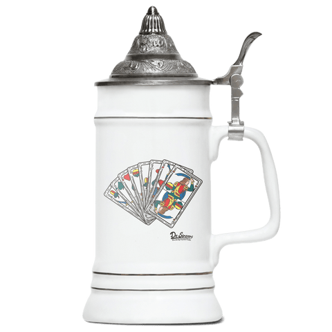 Die Elemente Spielkarten Bierkrug 500ml Weiss mit Spitzdeckel Wendelstein Front