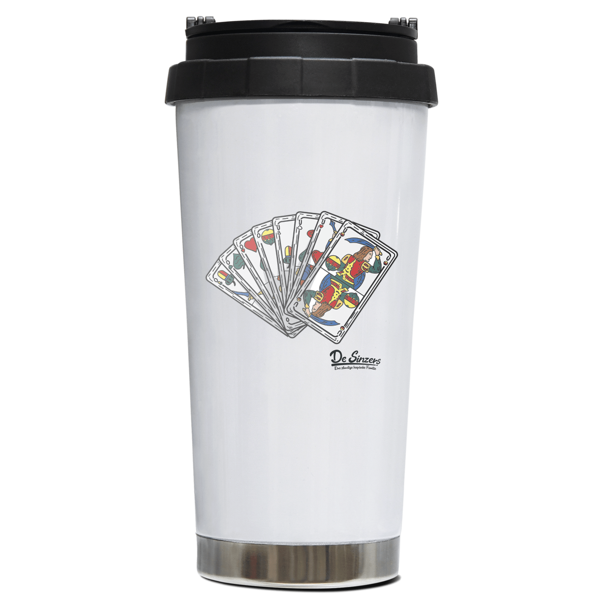 Die Elemente Spielkarten Edelstahl Trinkbecher To Go 470ml Weiss Wildbarren Front