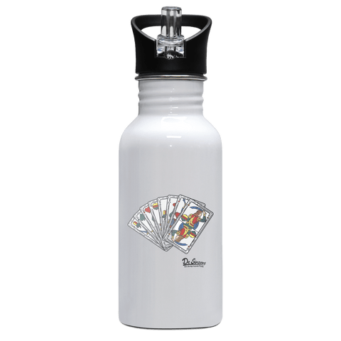 Die Elemente Spielkarten Edelstahl Trinkflasche mit klappbarem Mundstueck 500ml Weiss Rotwand Front