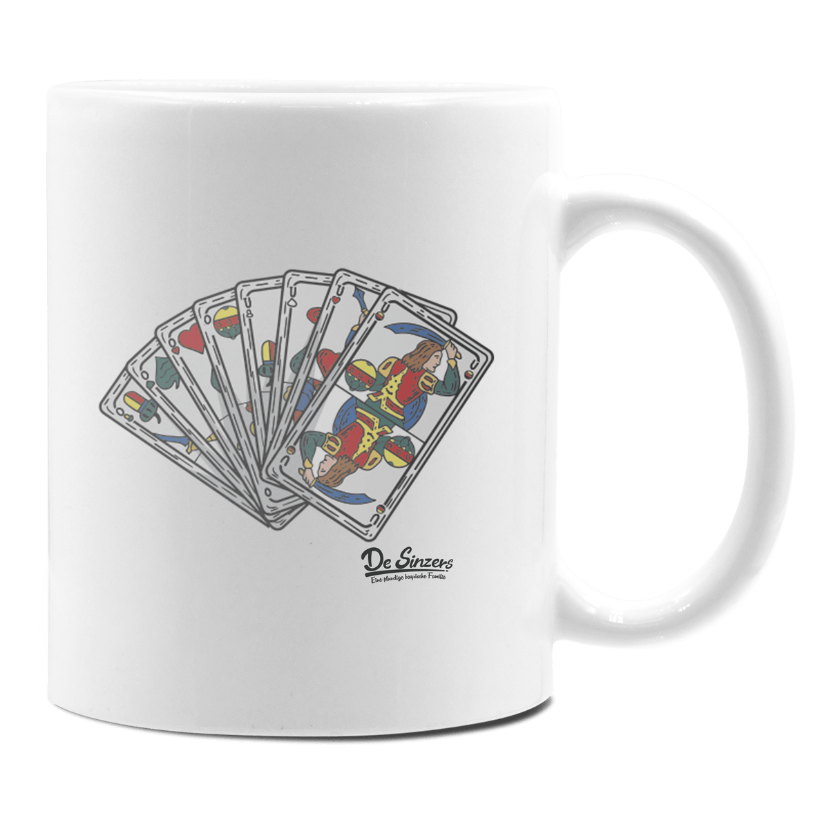 Die Elemente Spielkarten Keramik Kaffeetasse 330ml Weiss Rampoldplatte Front