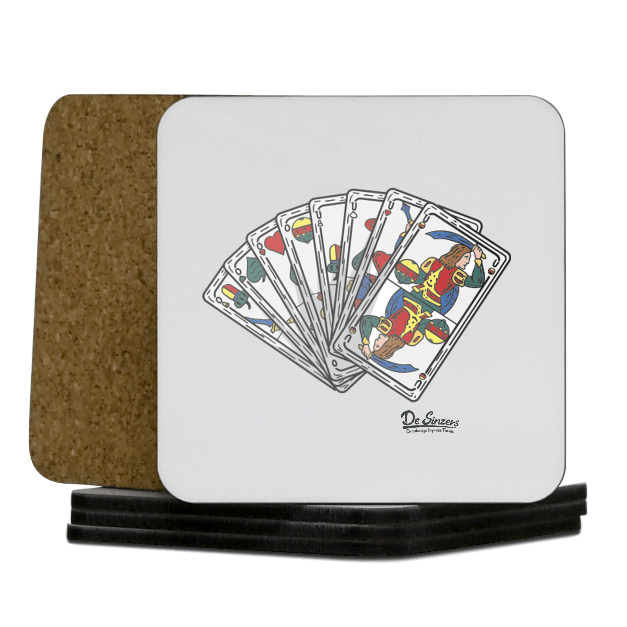 Die Elemente Spielkarten Korkuntersetzer 5er Set 95 x 95 mm Weiss Karkopf Front