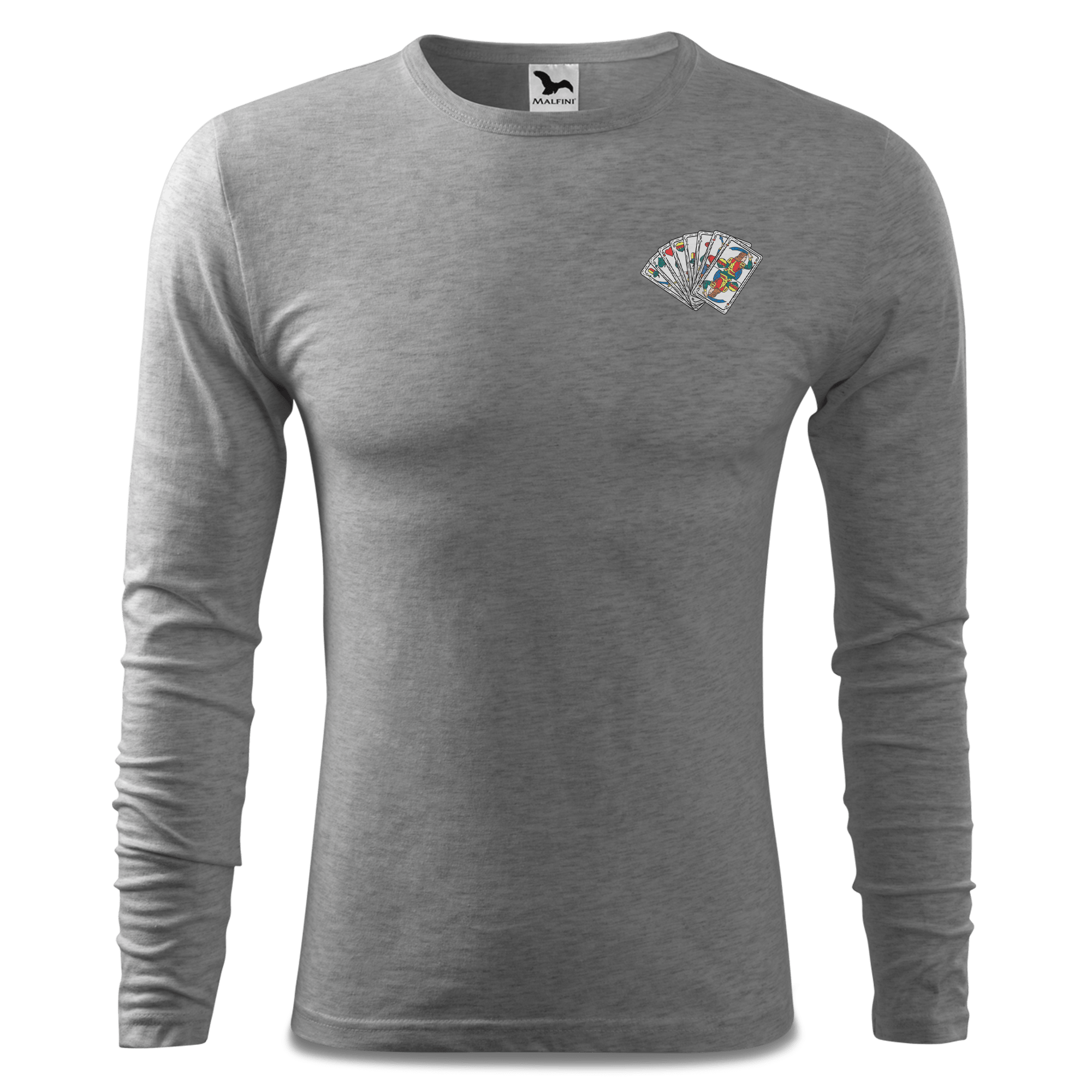 Die Elemente Spielkarten Longsleeve Fitted Herren Grau Meliert Haidholzen Front