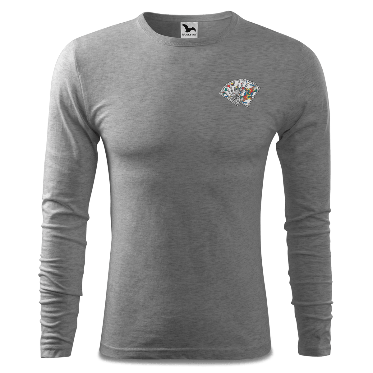 Die Elemente Spielkarten Longsleeve Fitted Herren Grau Meliert Haidholzen Front