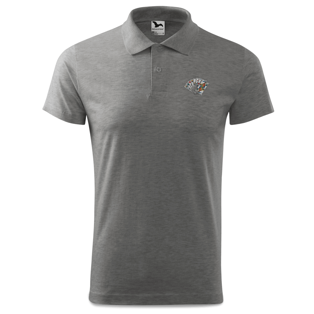 Die Elemente Spielkarten Polo Shirt Herren Grau Meliert Leiten Front
