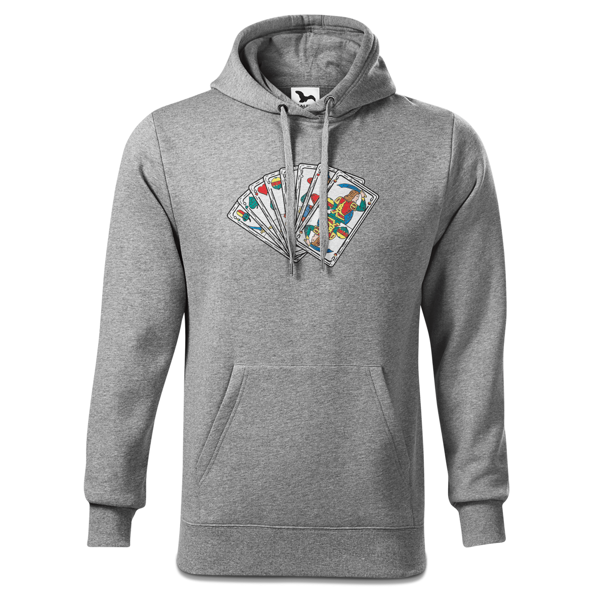 Die Elemente Spielkarten Sweatshirt Hoody Herren Grau Meliert Pulvermuehle Front
