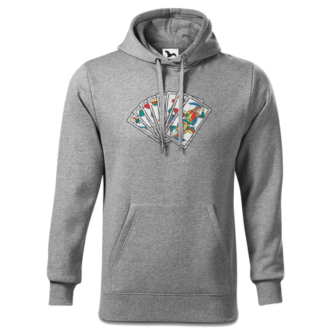 Die Elemente Spielkarten Sweatshirt Hoody Herren Grau Meliert Pulvermuehle Front