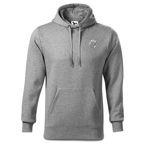 Die Elemente Spielkarten Sweatshirt Hoody Herren Grau Meliert Puster Front