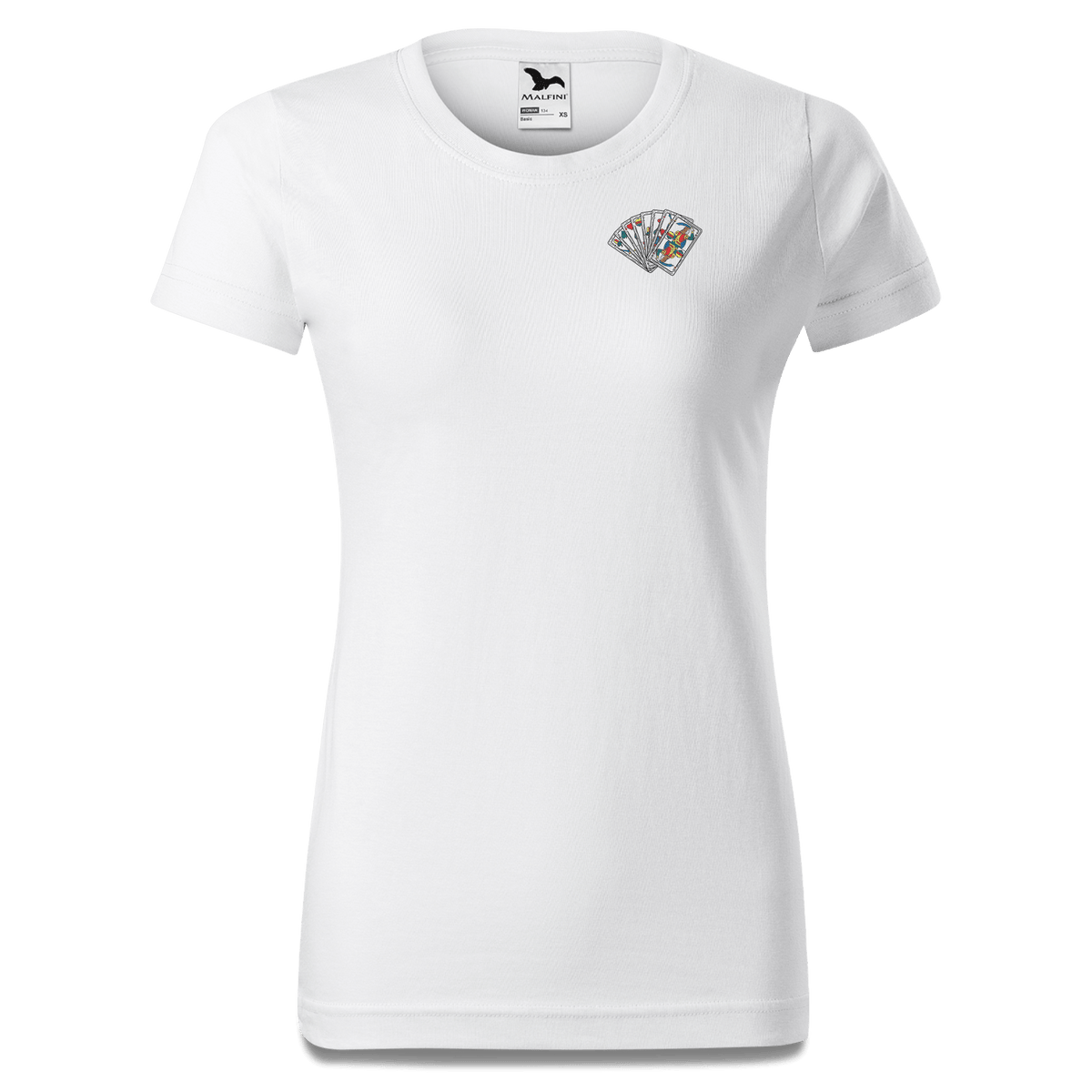 Die Elemente Spielkarten T Shirt Damen Weiss Kragling Front