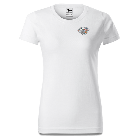 Die Elemente Spielkarten T Shirt Damen Weiss Kragling Front