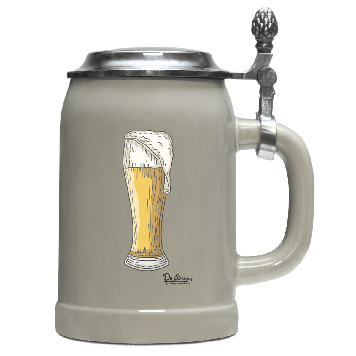 Die Elemente Weißbier Bierkrug 500ml Grau mit Deckel Hocheck Front