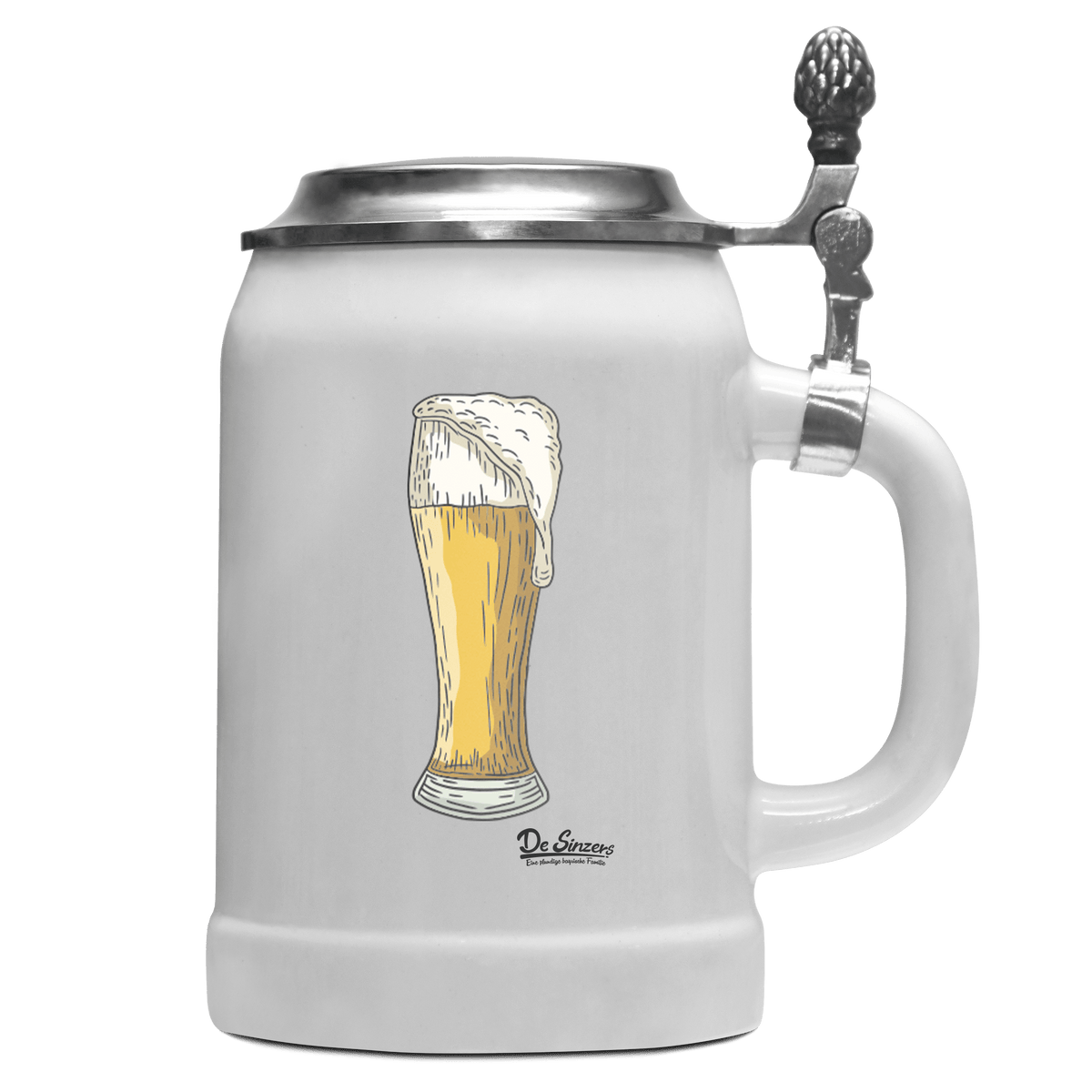 Die Elemente Weißbier Bierkrug 500ml Weiss mit Deckel Wetterspitzen Front