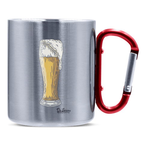 Die Elemente Weißbier Edelstahl Kaffeetasse roter Karabiner 320ml Kitzstein Front