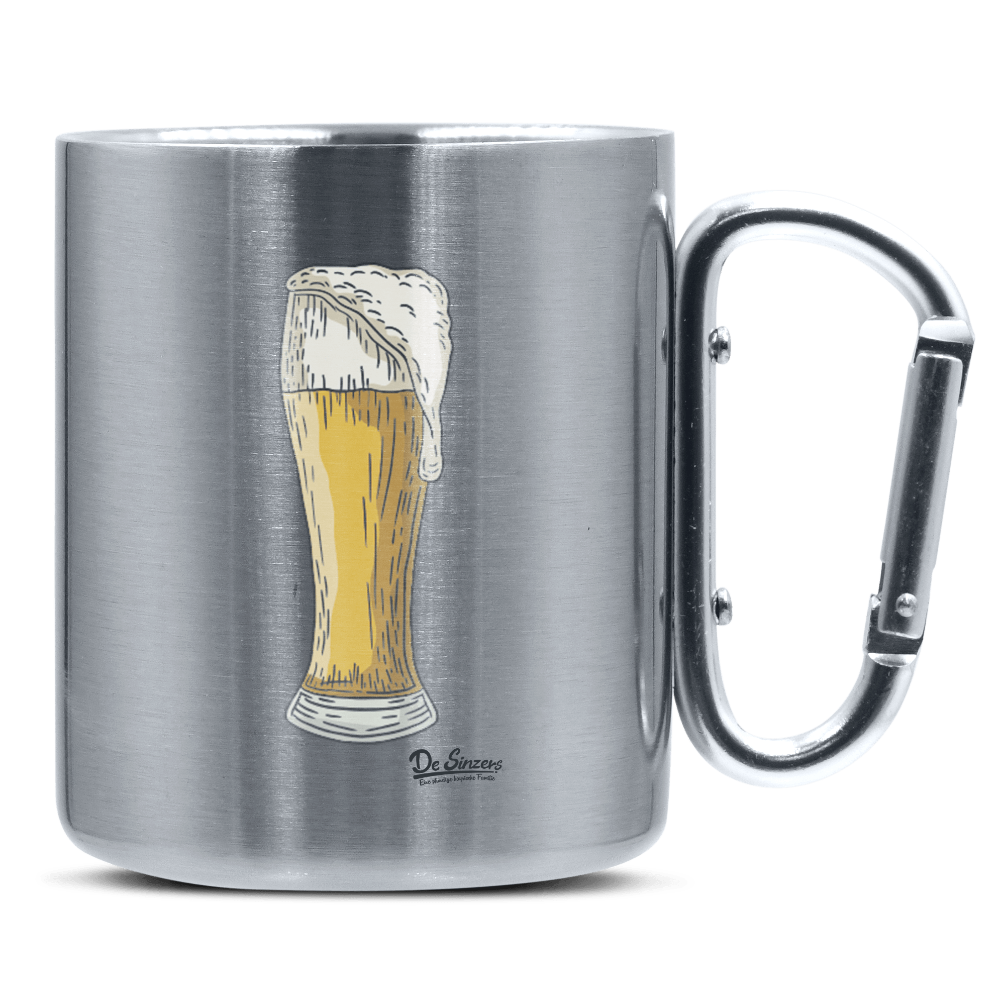 Die Elemente Weißbier Edelstahl Kaffeetasse silberer Karabiner 320ml Grosser Traithen Front