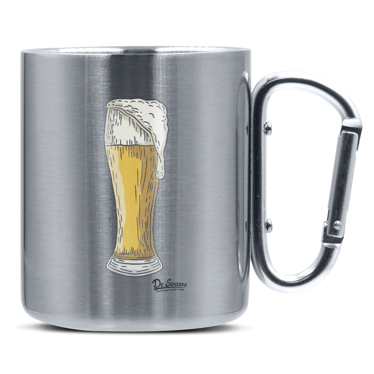 Die Elemente Weißbier Edelstahl Kaffeetasse silberer Karabiner 320ml Grosser Traithen Front