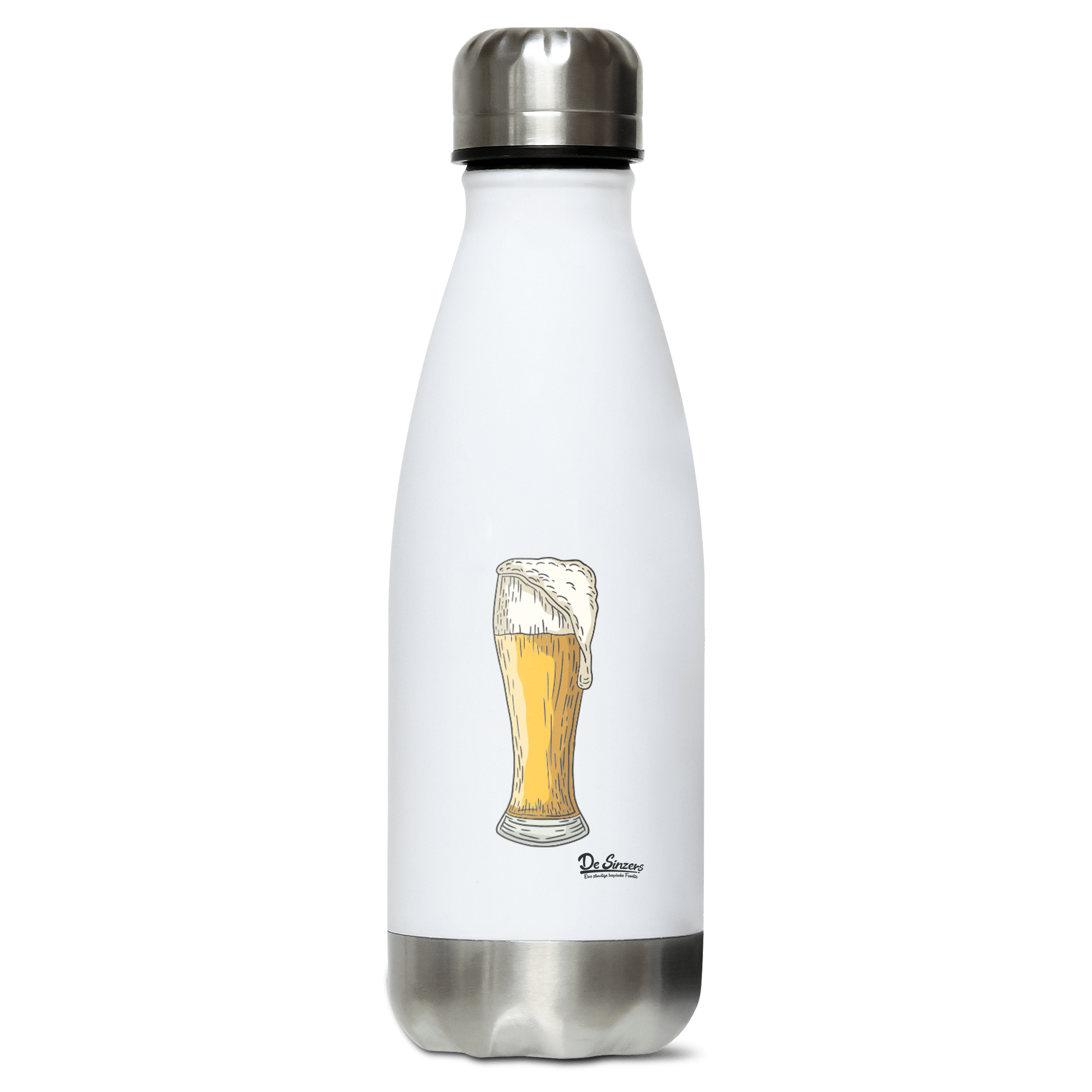 Die Elemente Weissbier Edelstahl Thermoflasche 350ml Weiss Silber Kreuzspitze Front