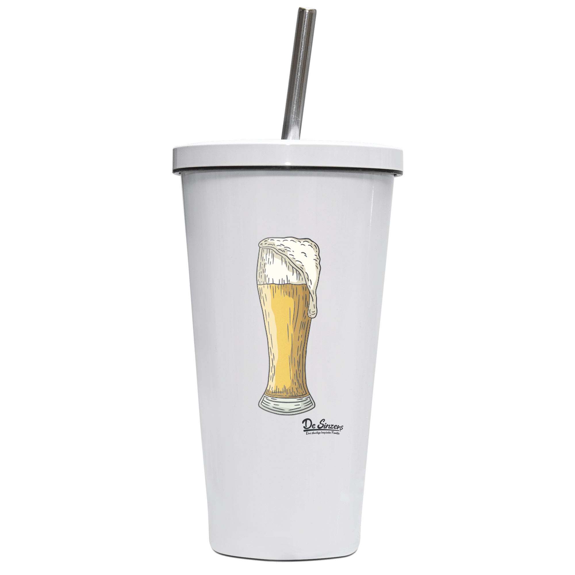 Die Elemente Weissbier Edelstahl Trinkbecher mit Strohhalm 480ml Weiss Krottenkopf Front