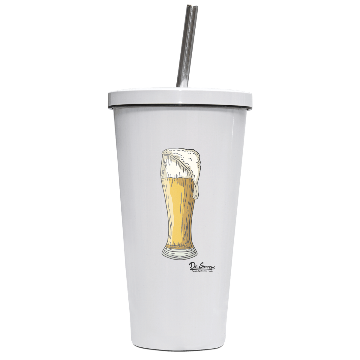Die Elemente Weissbier Edelstahl Trinkbecher mit Strohhalm 480ml Weiss Krottenkopf Front