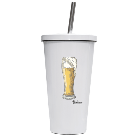 Die Elemente Weissbier Edelstahl Trinkbecher mit Strohhalm 480ml Weiss Krottenkopf Front