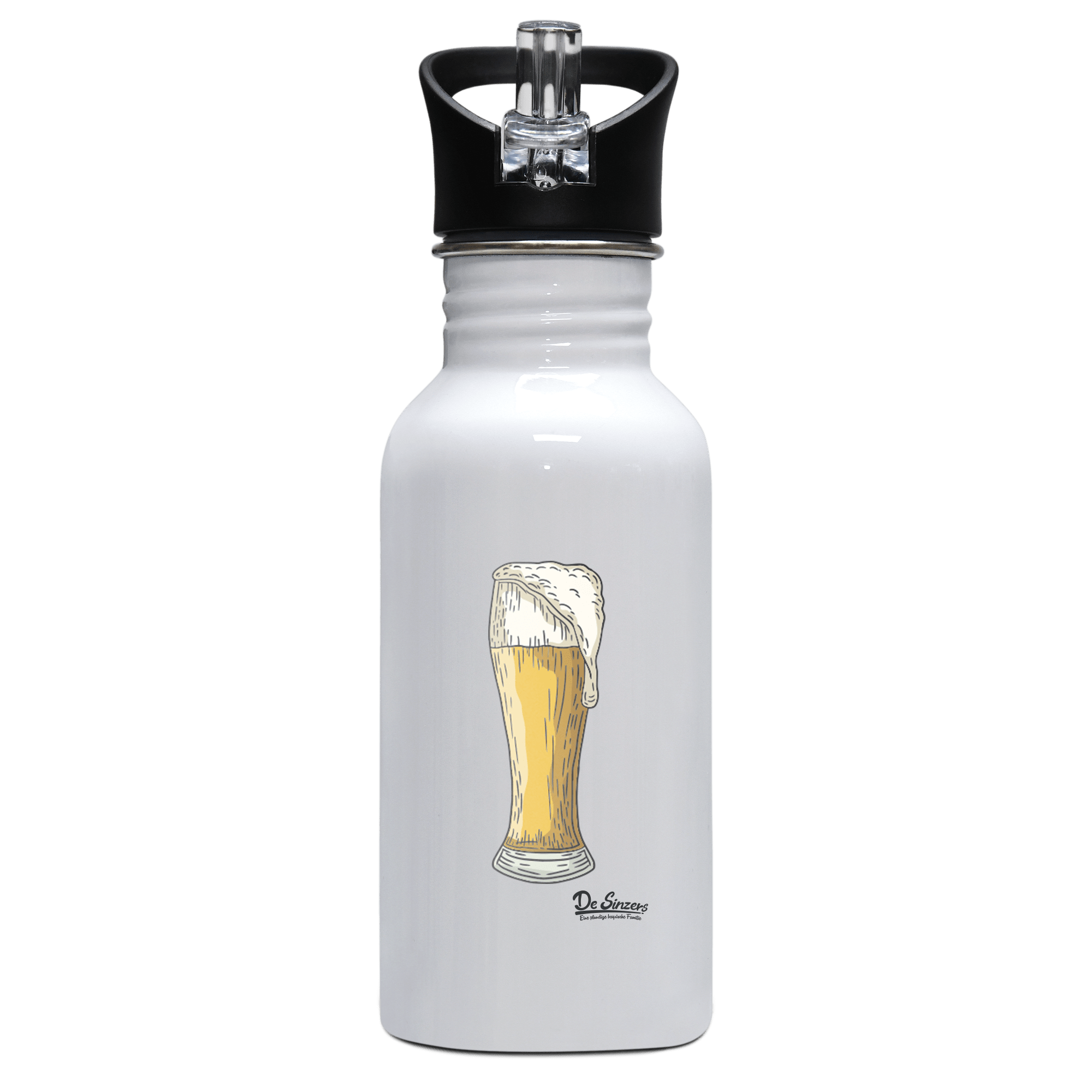 Die Elemente Weißbier Edelstahl Trinkflasche mit klappbarem Mundstueck 500ml Weiss Rotwand Front