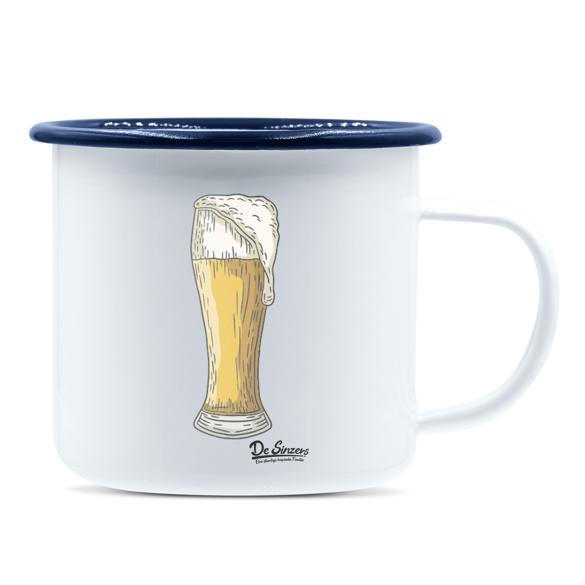 Die Elemente Weißbier Emaille Tasse 375ml Weiss Blau Heuberg Front