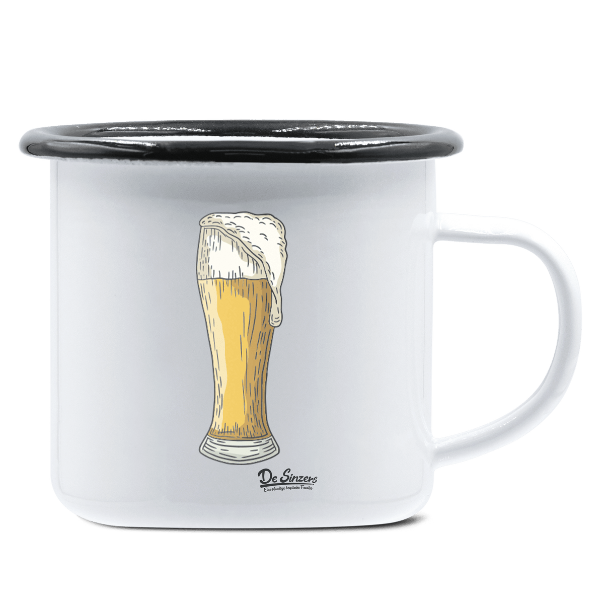 Die Elemente Weißbier Emaille Tasse 375ml Weiss Schwarz Hochries Front