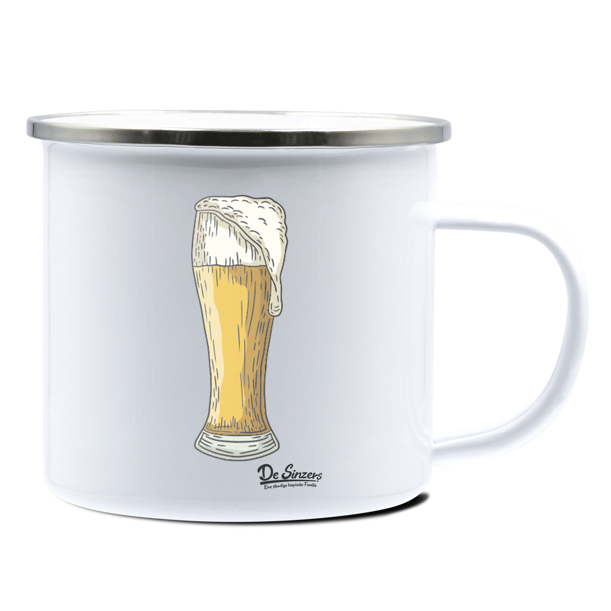 Die Elemente Weißbier Emaille Tasse 375ml Weiss Silber Kampenwand Front