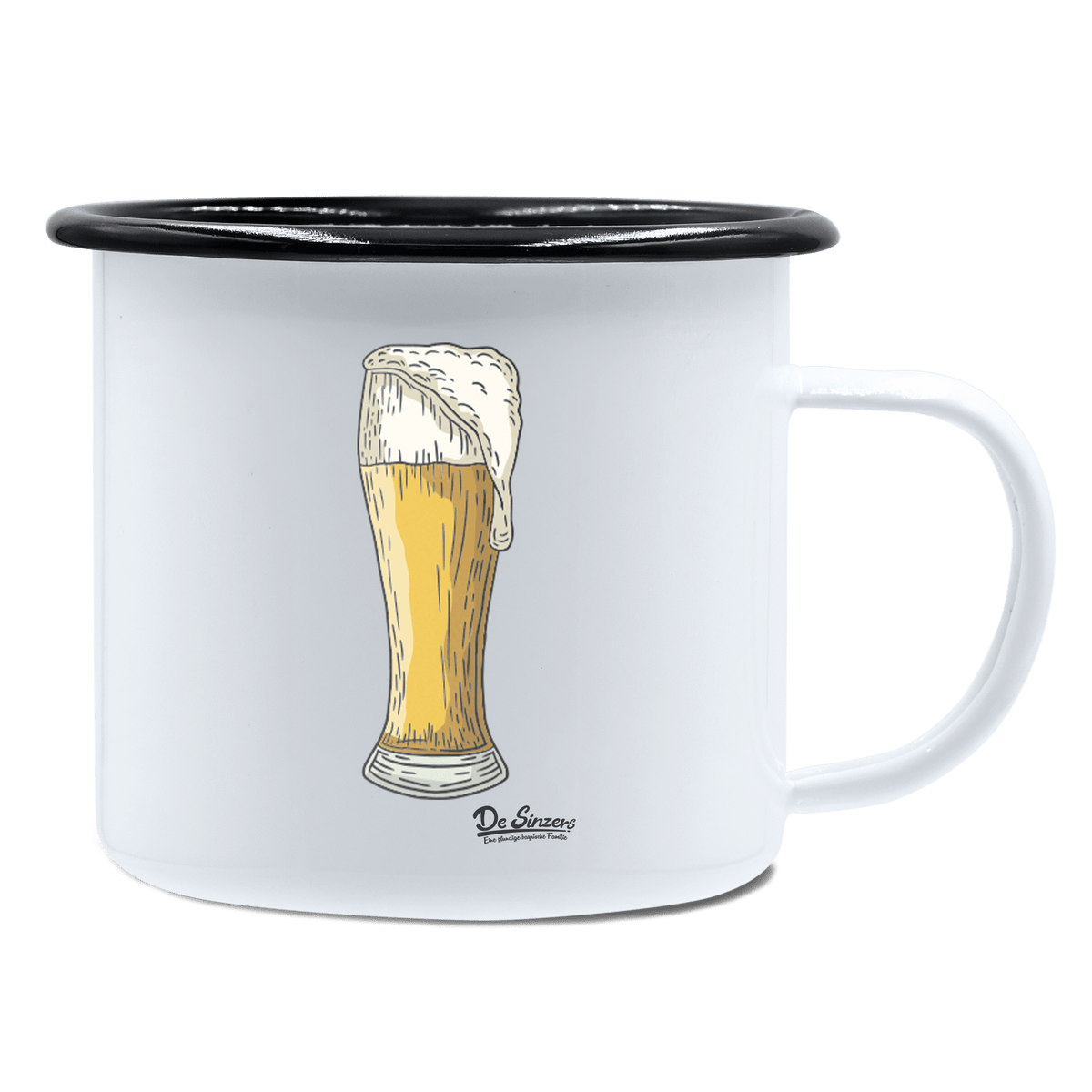 Die Elemente Weißbier Emaille Tasse 450ml Weiss Schwarz Spitzstein Front