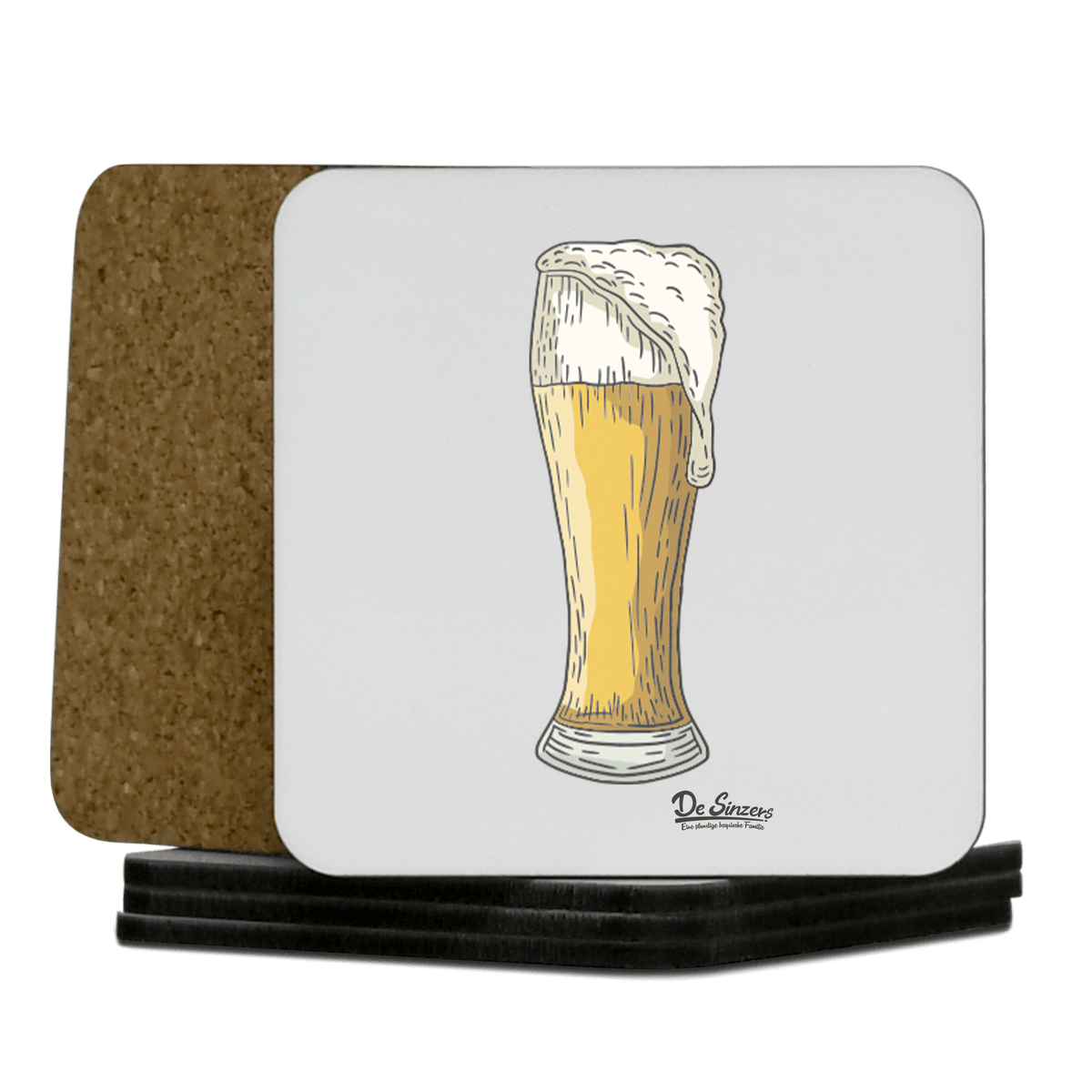 Die Elemente Weißbier Korkuntersetzer 5er Set 95 x 95 mm Weiss Karkopf Front