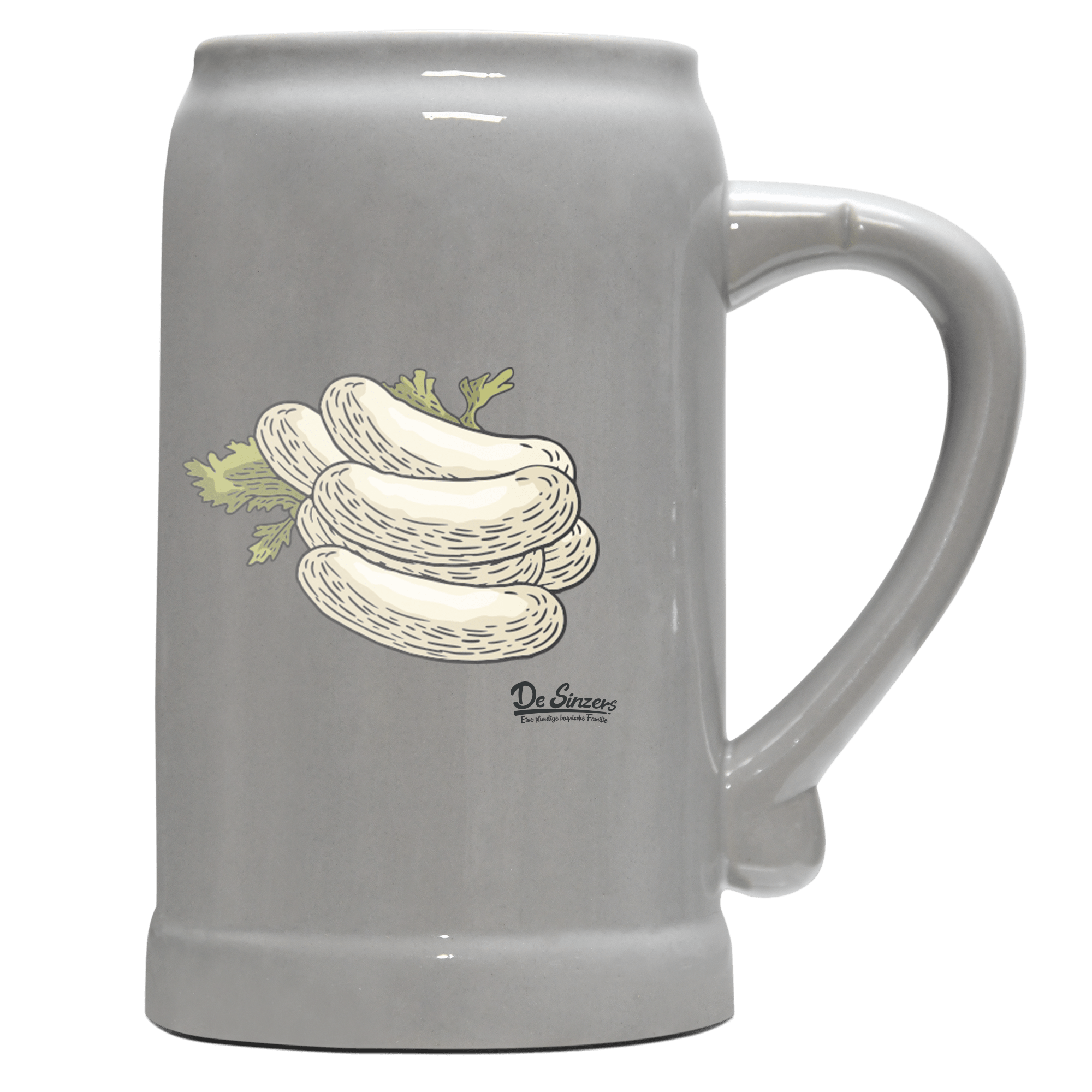 Die Elemente Weißwurscht Bierkrug 1000ml Grau Zugspitze Front