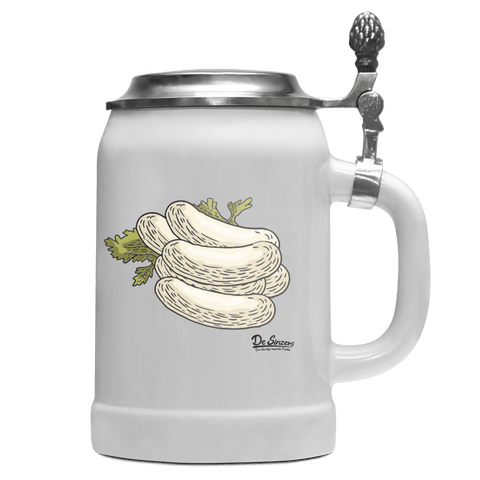 Die Elemente Weißwurscht Bierkrug 500ml Weiss mit Deckel Wetterspitzen Front