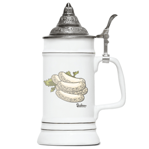 Die Elemente Weißwurscht Bierkrug 500ml Weiss mit Spitzdeckel Wendelstein Front