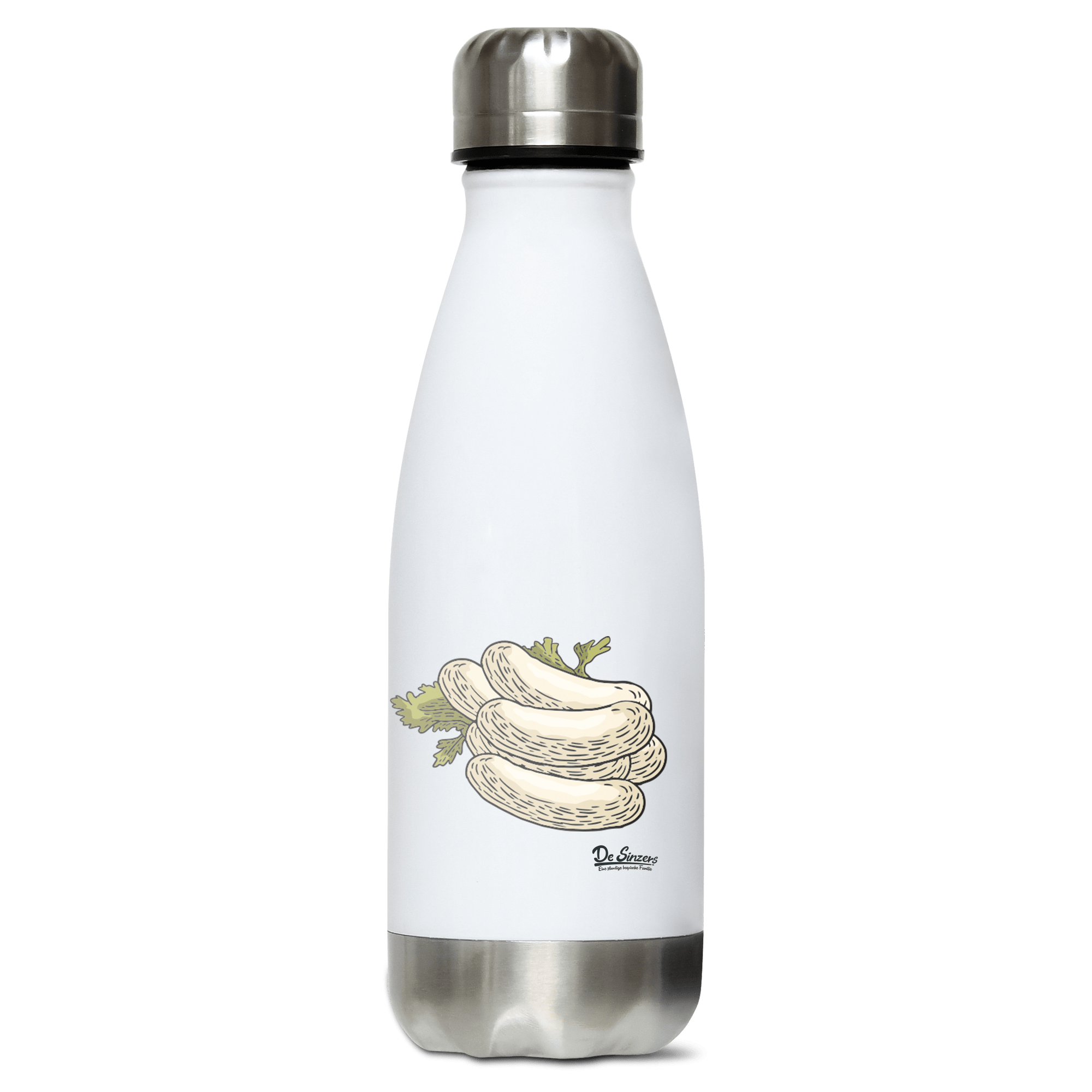 Die Elemente Weisswurscht Edelstahl Thermoflasche 350ml Weiss Silber Kreuzspitze Front