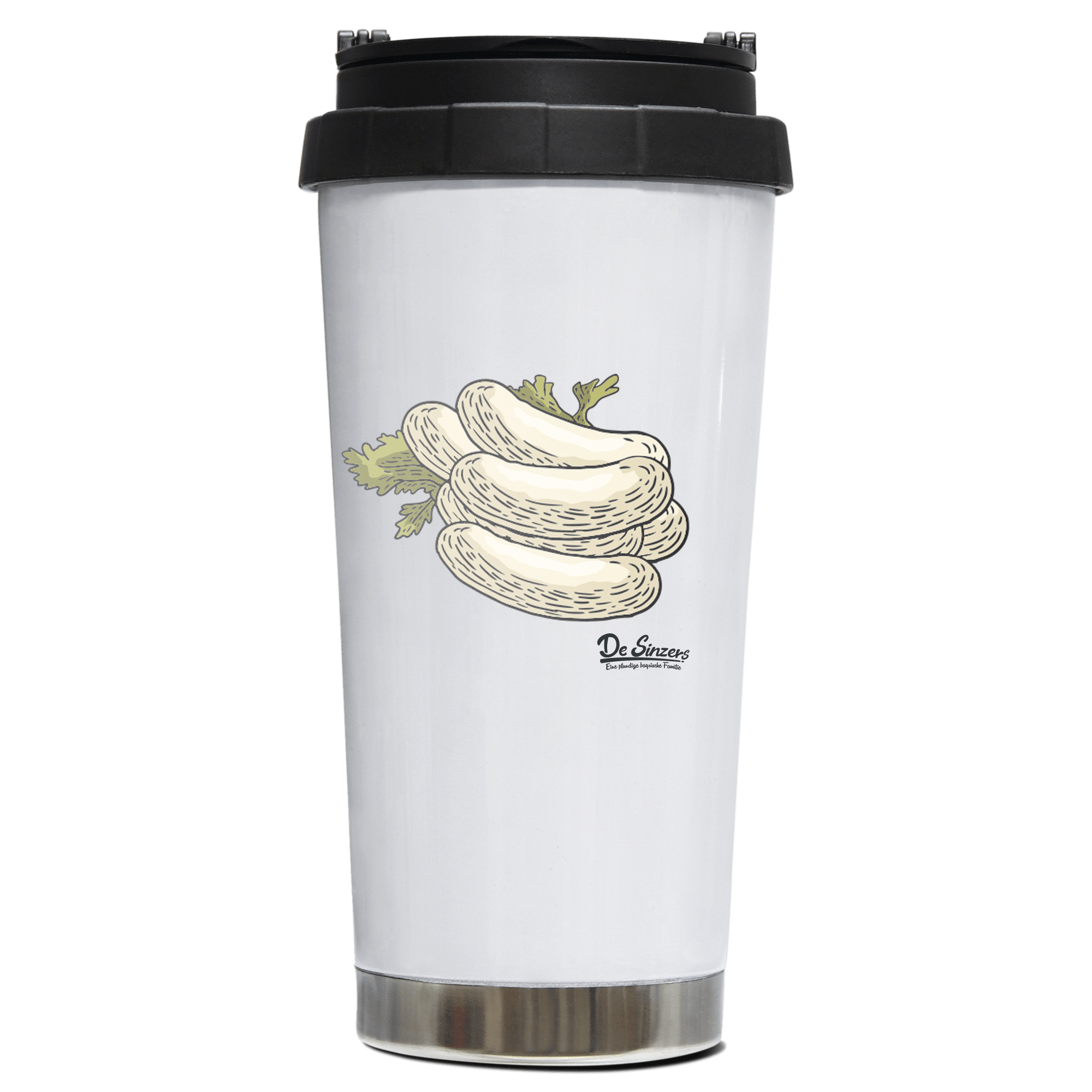 Die Elemente Weißwurscht Edelstahl Trinkbecher To Go 470ml Weiss Wildbarren Front