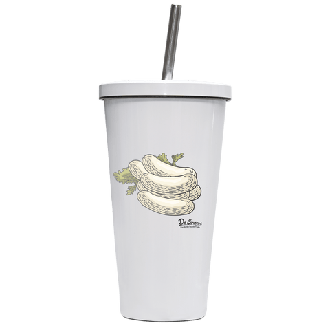 Die Elemente Weisswurscht Edelstahl Trinkbecher mit Strohhalm 480ml Weiss Krottenkopf Front