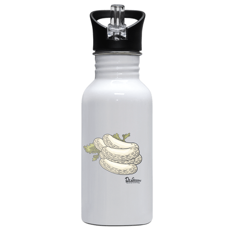Die Elemente Weißwurscht Edelstahl Trinkflasche mit klappbarem Mundstueck 500ml Weiss Rotwand Front