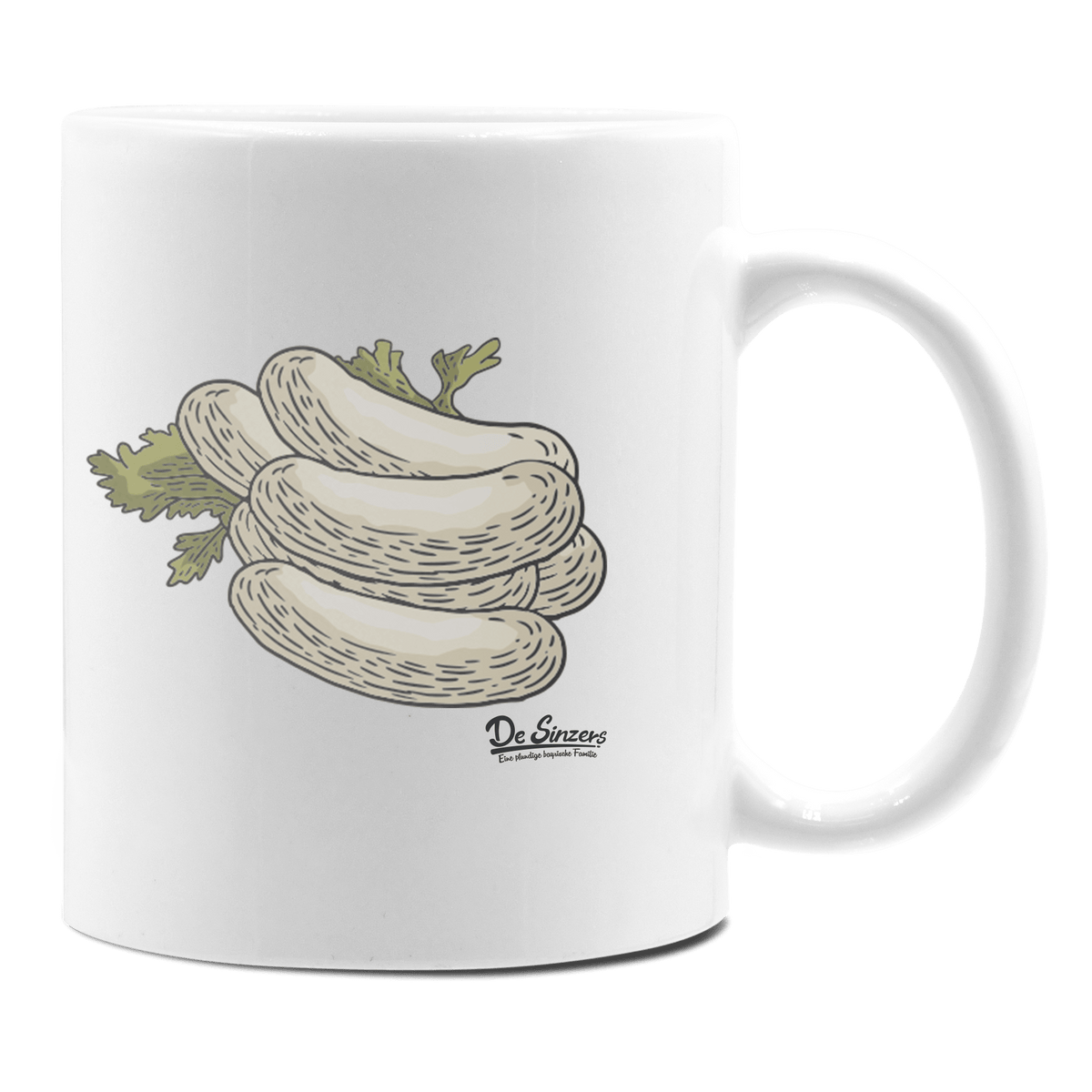 Die Elemente Weißwurscht Keramik Kaffeetasse 330ml Weiss Rampoldplatte Front