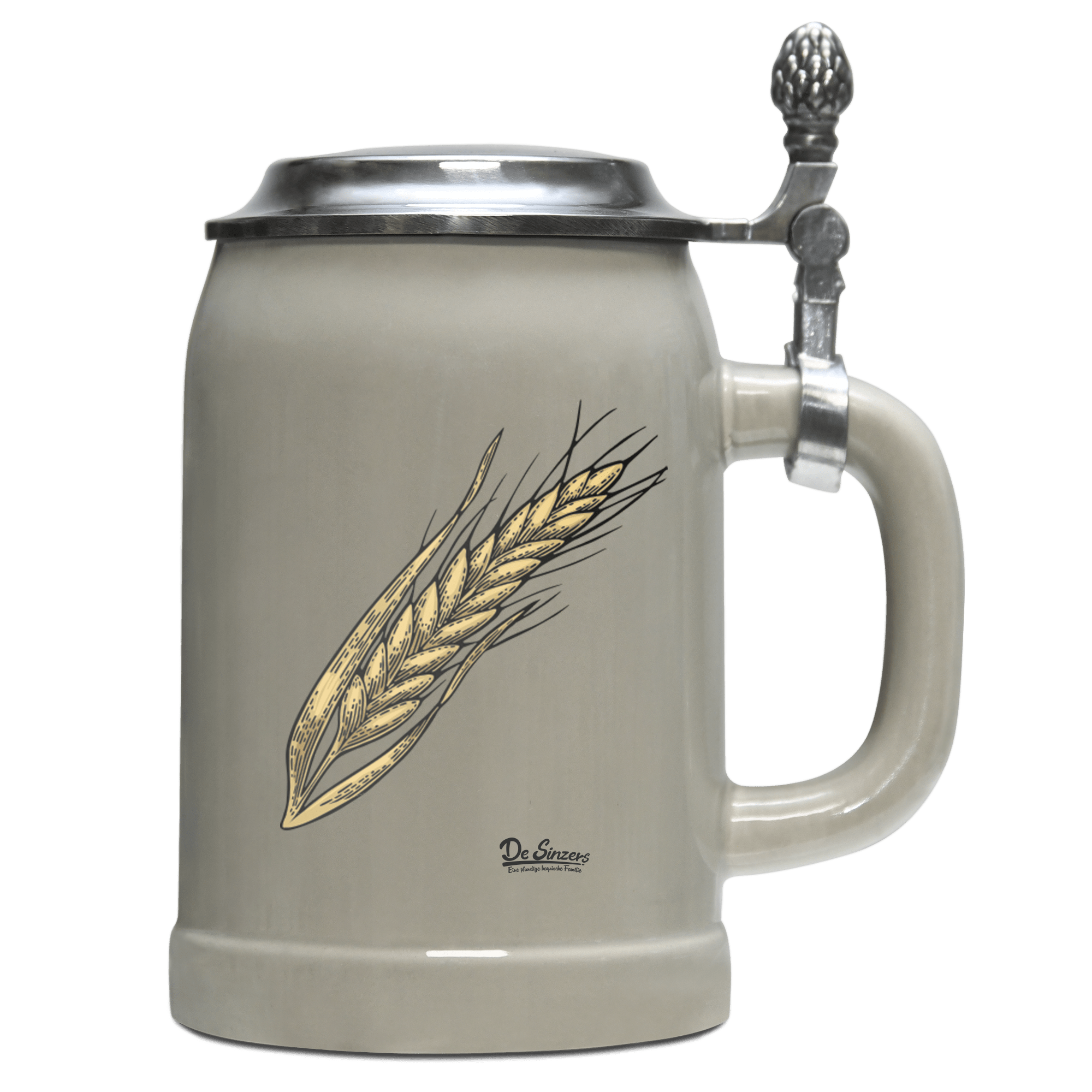 Die Elemente Weizen Bierkrug 500ml Grau mit Deckel Hocheck Front
