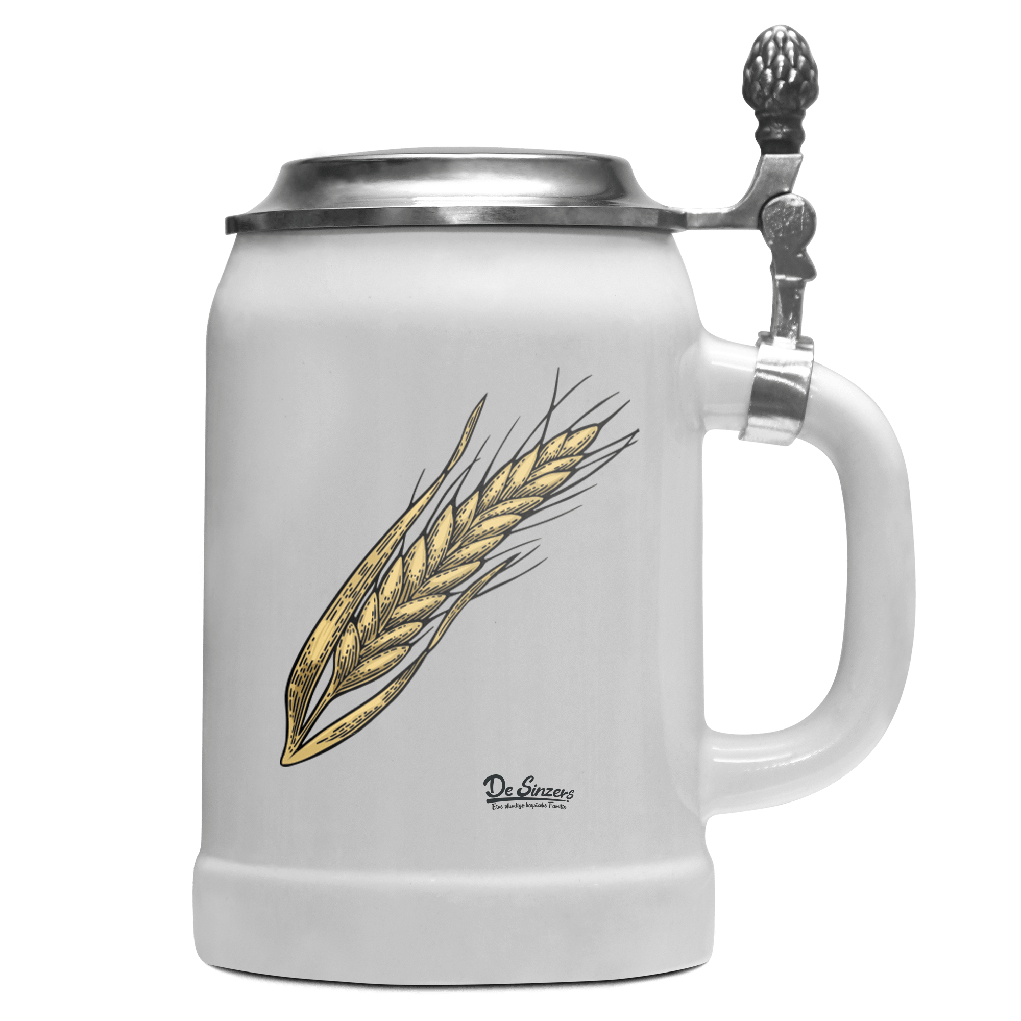 Die Elemente Weizen Bierkrug 500ml Weiss mit Deckel Wetterspitzen Front