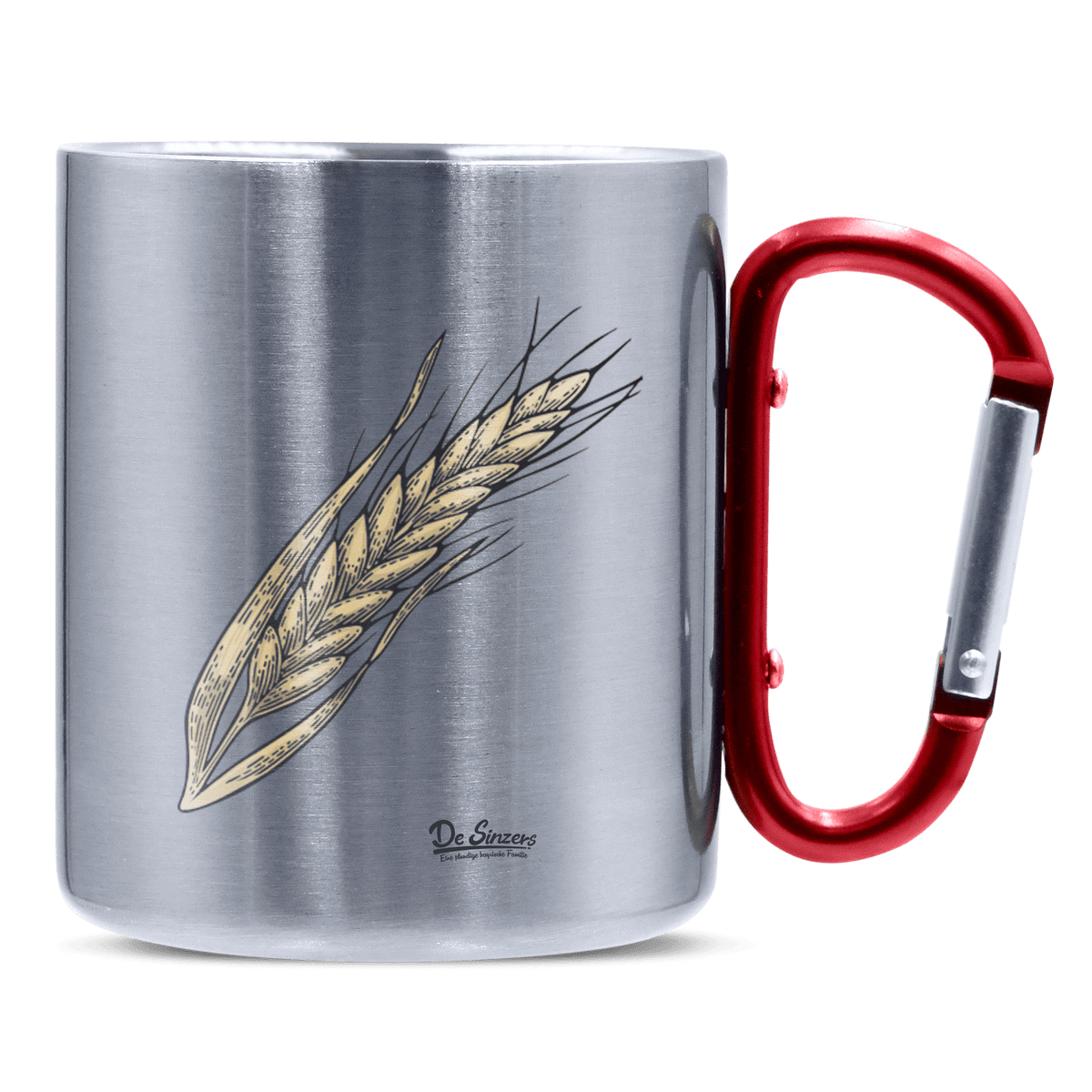 Die Elemente Weizen Edelstahl Kaffeetasse roter Karabiner 320ml Kitzstein Front